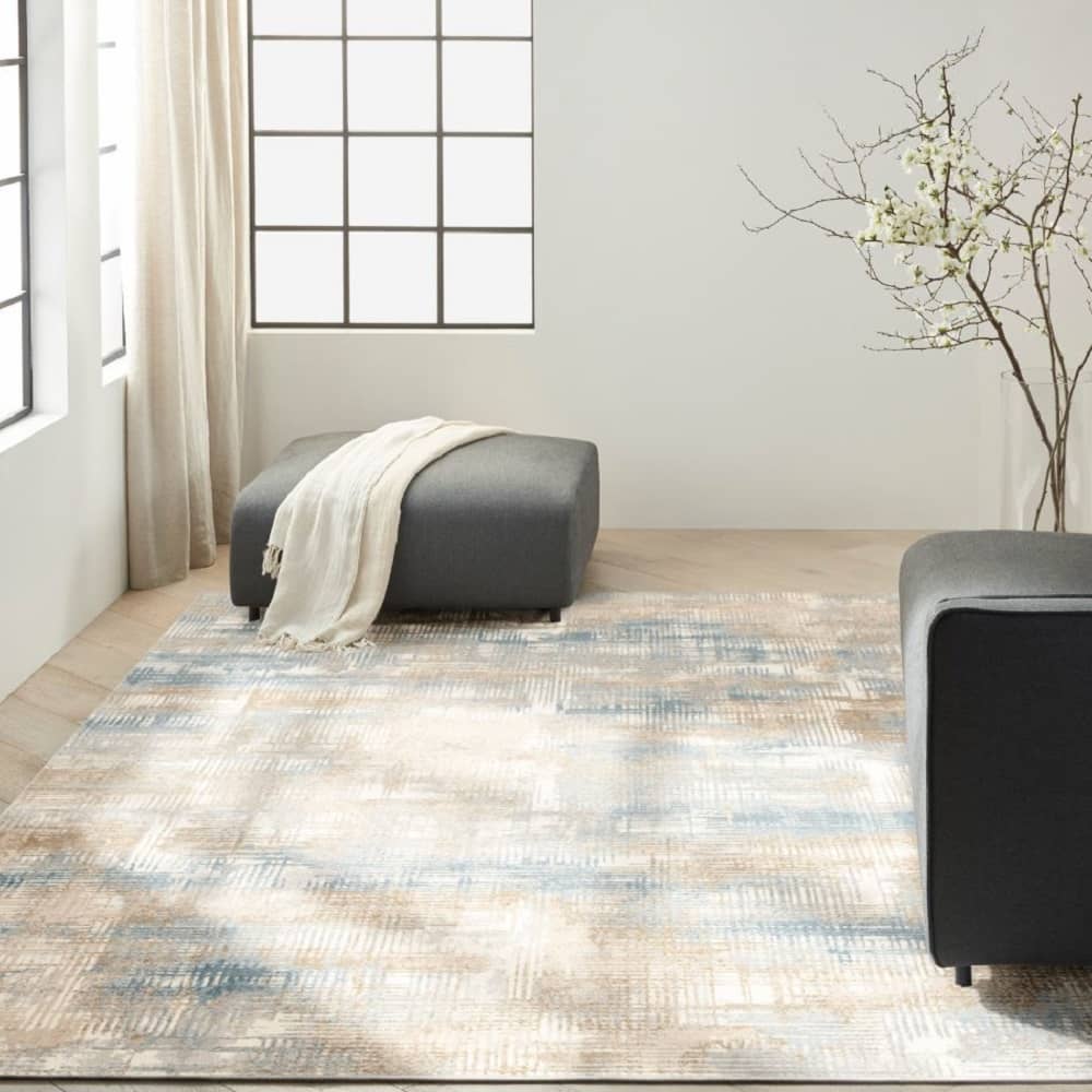 Calvin Klein Modern Abstract Rectangle Area Rug Rush Blue Beige CK951 Made in Turkey