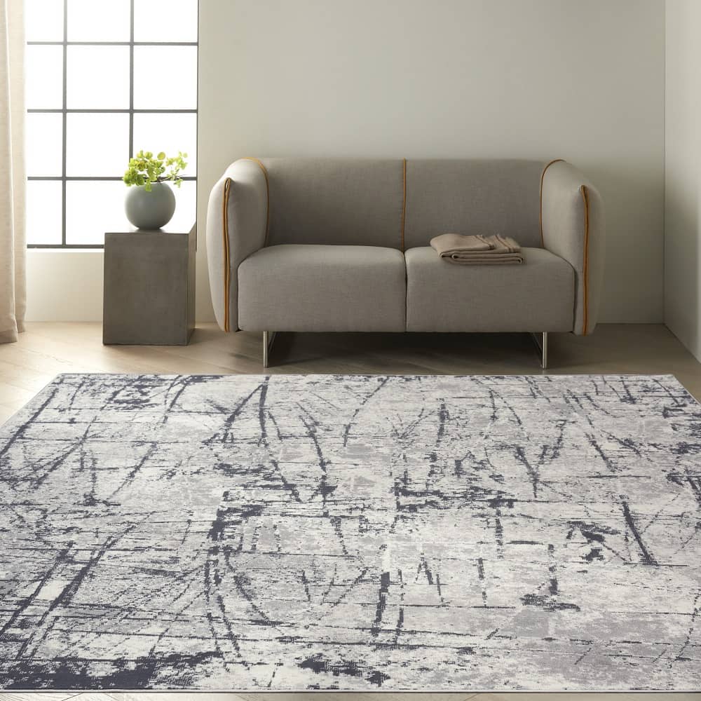 Calvin Klein Modern Abstract Rectangle Area Rug Vapor Ivory Grey CK972 Made In Turkey