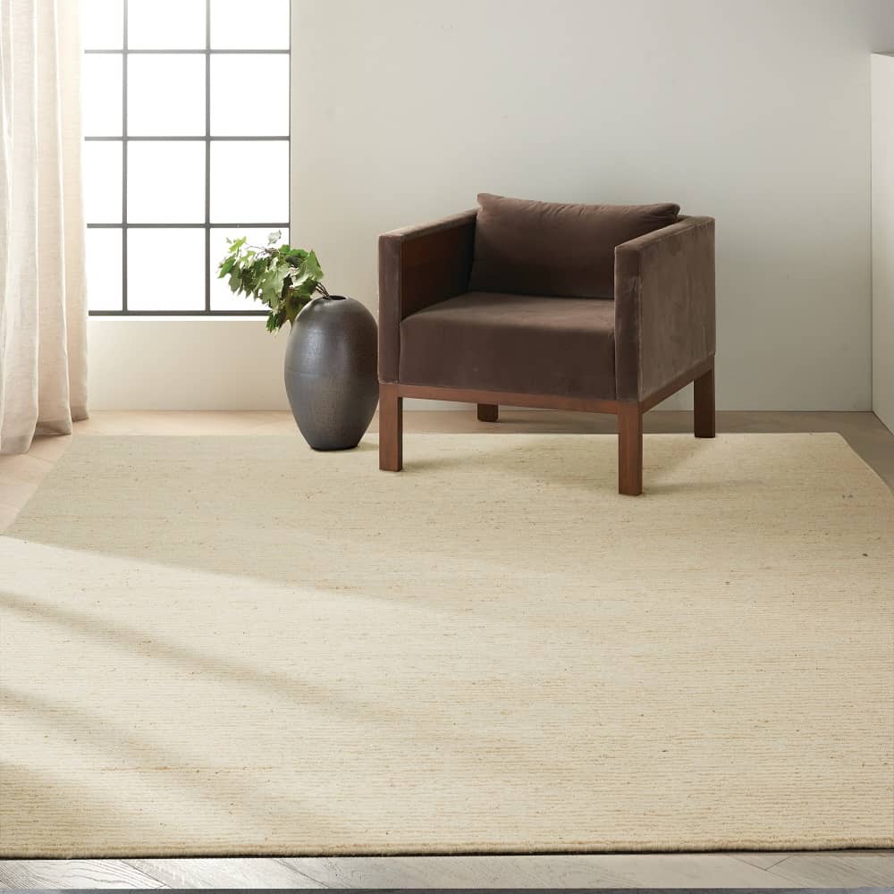 Calvin Klein Modern Solid Rectangle Area Rug Kathmandu Ivory Made in India