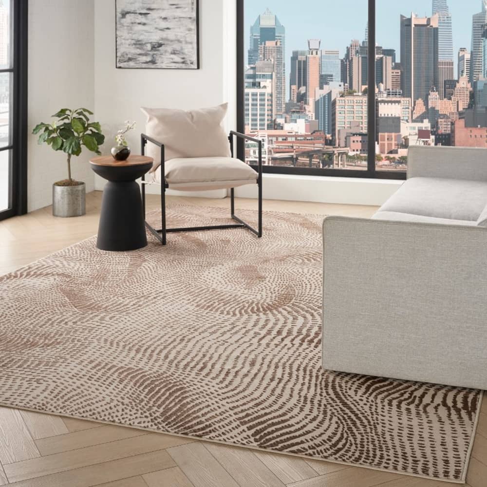 DKNY Stylish Abstract Rectangle Area Rug Central Park West Beige Brown Made in Turkey