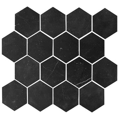 Artistic Tile  Marble Mosaic Carrara Black Honed 3 Inch Hexagon Vintage Tile