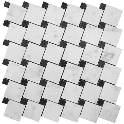 Artistic Tile Honed Marble Mosaic Carrara White Tile Zanzibar Field with Black Accents