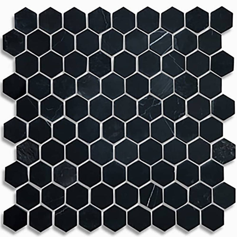 Artistic Tile Marble Mosaic Honed 1.25 Inch Hexagon Field Jet Black Vintage Tile