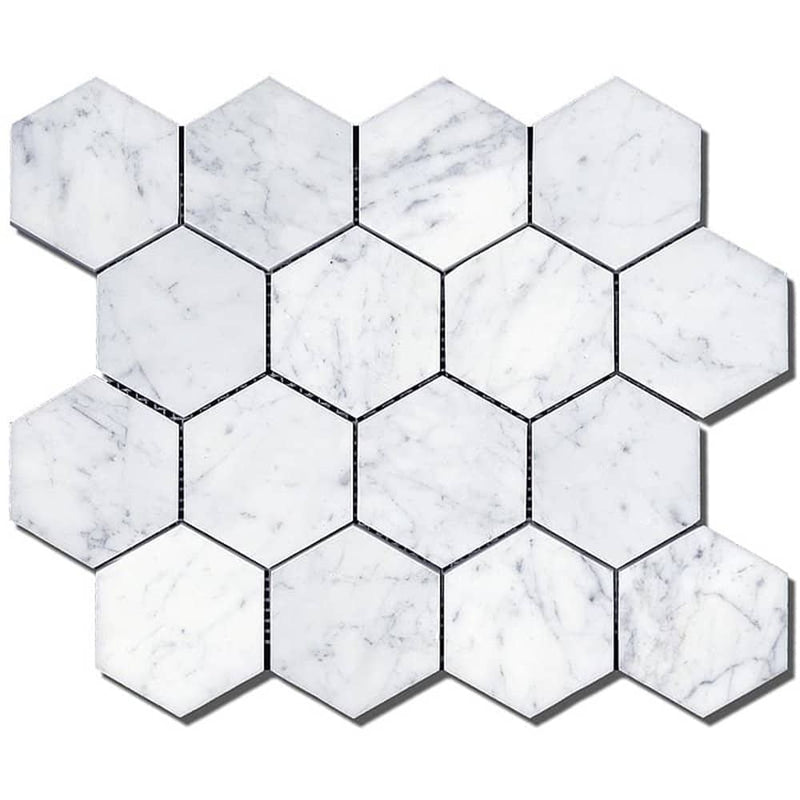 Artistic Tile  Marble Carrara White Mosaic Honed 3 Inch Hexagon Vintage Tile