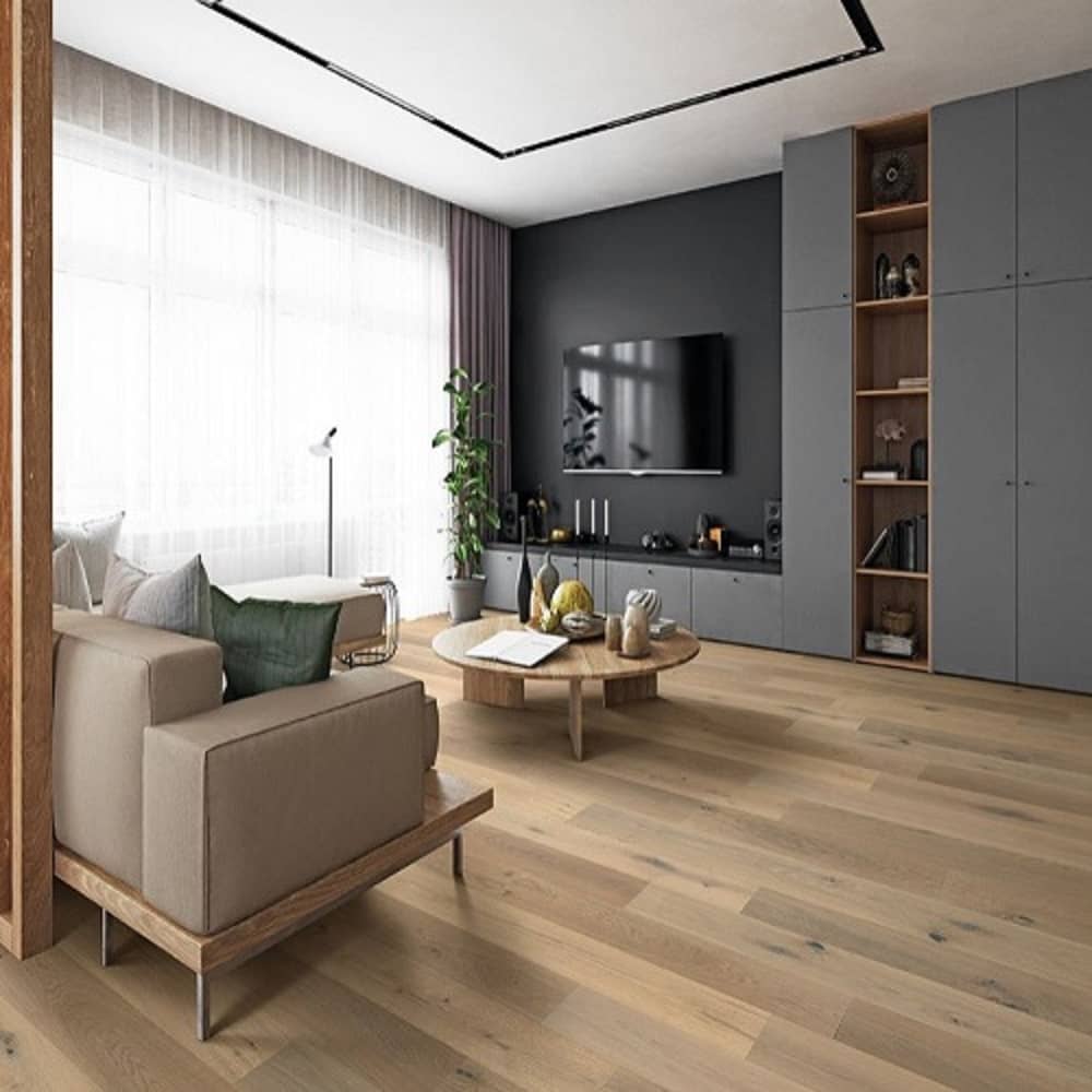 Mullican Durable Sawn Engineered White Oak Hardwood Floor Bellême Alsace Room