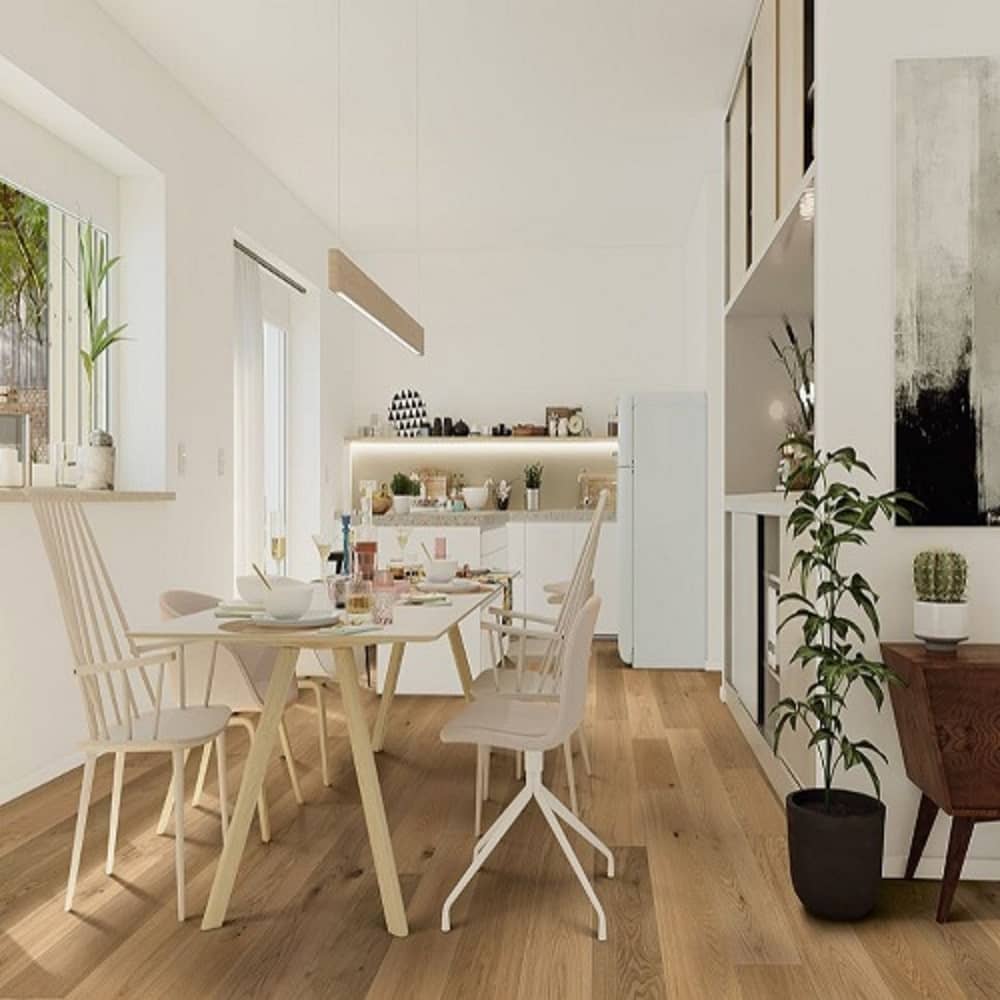 Mullican Durable Sawn Engineered White Oak Hardwood Floor Bellême Montford Room
