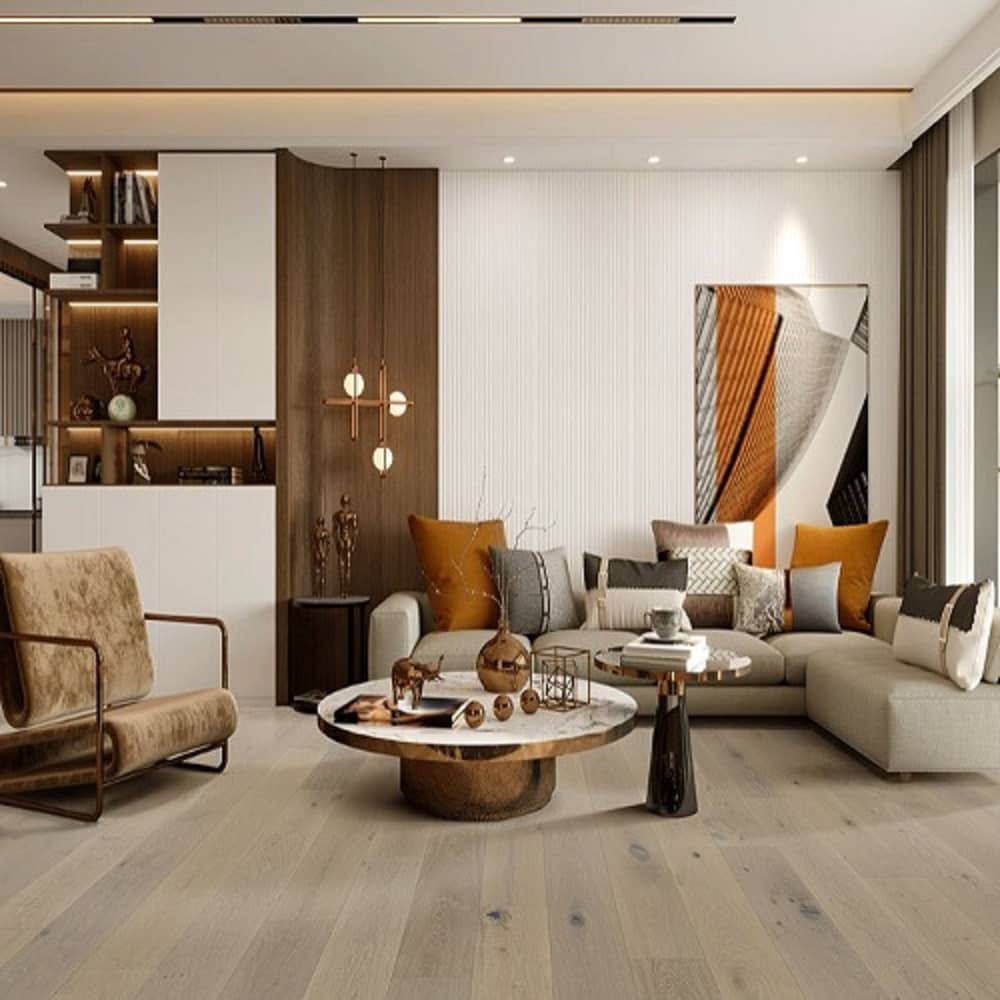 Mullican Durable Sawn Engineered White Oak Hardwood Floor Bellême Vincennes Room