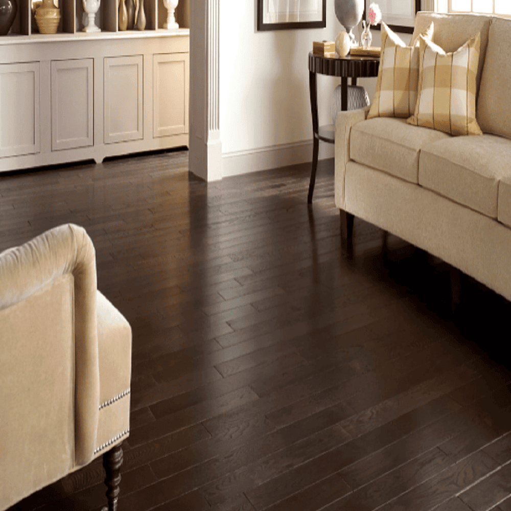 Mullican High-quality Solid White Oak Hardwood Floor Williamsburg Plank Black Pearl Room