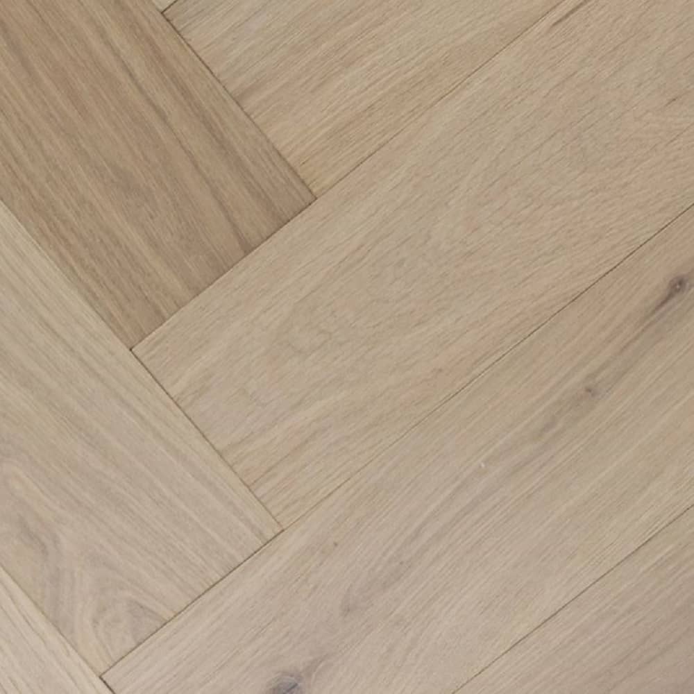 Mullican Stylish Engineered European White Oak Hardwood Floor Castillian Premier Herringbone Coastal Fog