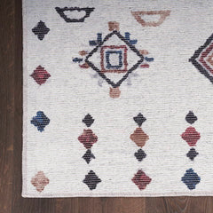 Nicole Curtis Bohemian Diamond Rectangle Area Rug Machine Washable Ivory Multicolor SR108 Made In Turkey