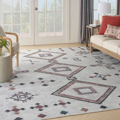 Nicole Curtis Bohemian Diamond Rectangle Area Rug Machine Washable Ivory Multicolor SR108 Made In Turkey