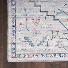 Nicole Curtis Farmhouse Persian Rectangle Area Rug Machine Washable Ivory Blue SR110 Made In Turkey