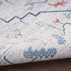 Nicole Curtis Farmhouse Persian Rectangle Area Rug Machine Washable Ivory Blue SR110 Made In Turkey