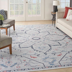 Nicole Curtis Farmhouse Persian Rectangle Area Rug Machine Washable Ivory Blue SR110 Made In Turkey