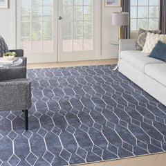 Nicole Curtis Modern Geometric Rectangle Area Rug Machine Washable Navy SR107 Made In Turkey