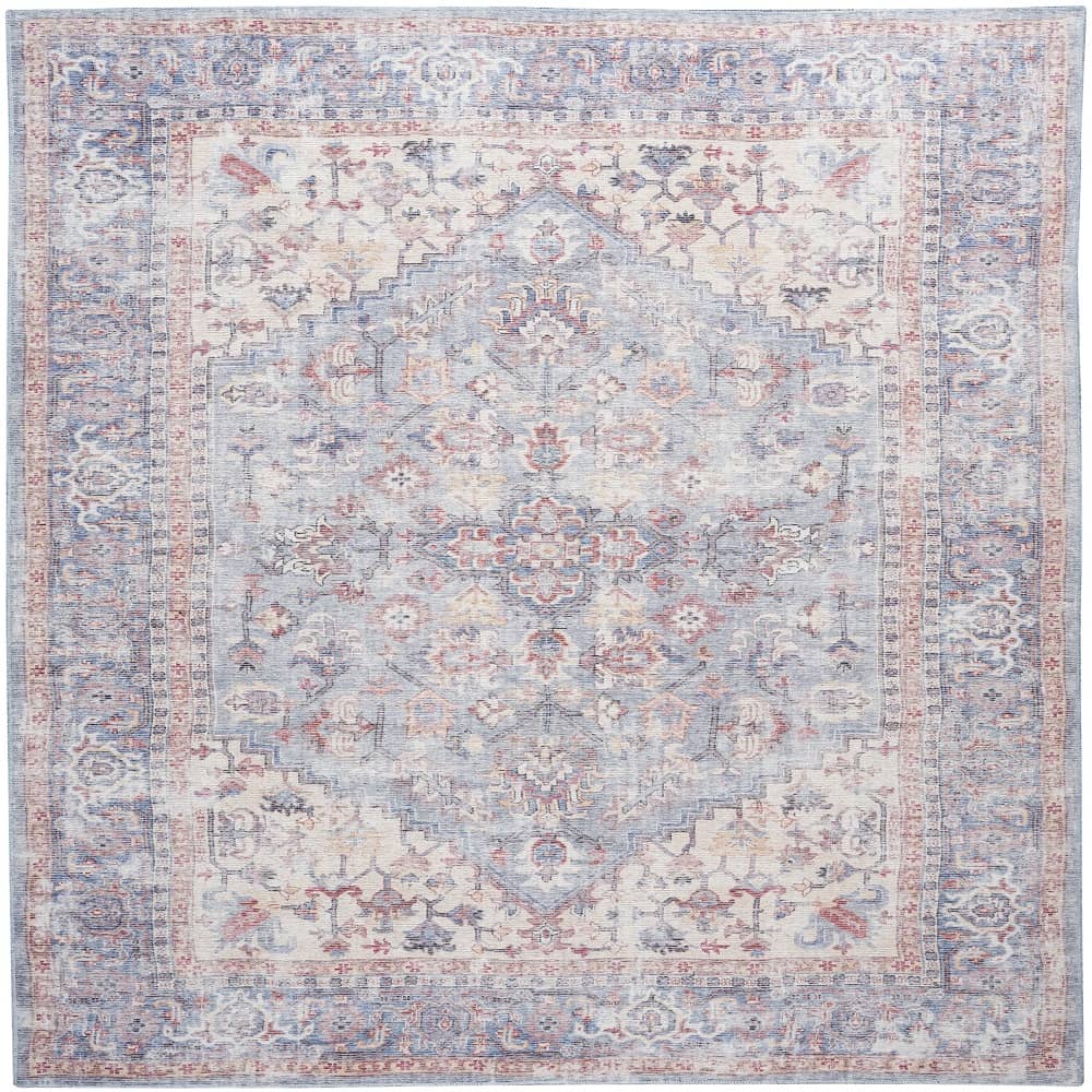 Nicole Curtis Vintage Persian Rectangle Area Rug Machine Washable Blue Multicolor SR104 Made In Turkey