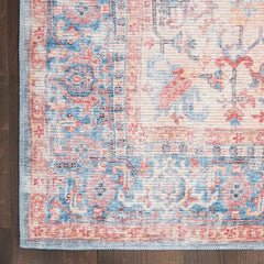 Nicole Curtis Vintage Persian Rectangle Area Rug Machine Washable Blue Multicolor SR104 Made In Turkey