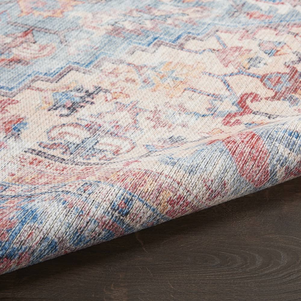 Nicole Curtis Vintage Persian Rectangle Area Rug Machine Washable Blue Multicolor SR104 Made In Turkey