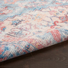 Nicole Curtis Vintage Persian Rectangle Area Rug Machine Washable Blue Multicolor SR104 Made In Turkey