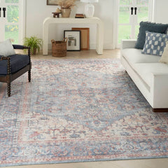 Nicole Curtis Vintage Persian Rectangle Area Rug Machine Washable Blue Multicolor SR104 Made In Turkey