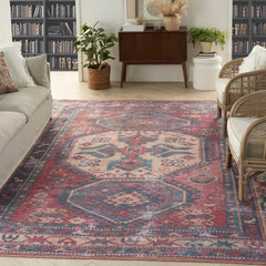 Nicole Curtis Vintage Tribal Rectangle Area Rug Machine Washable Red SR105 Made In Turkey