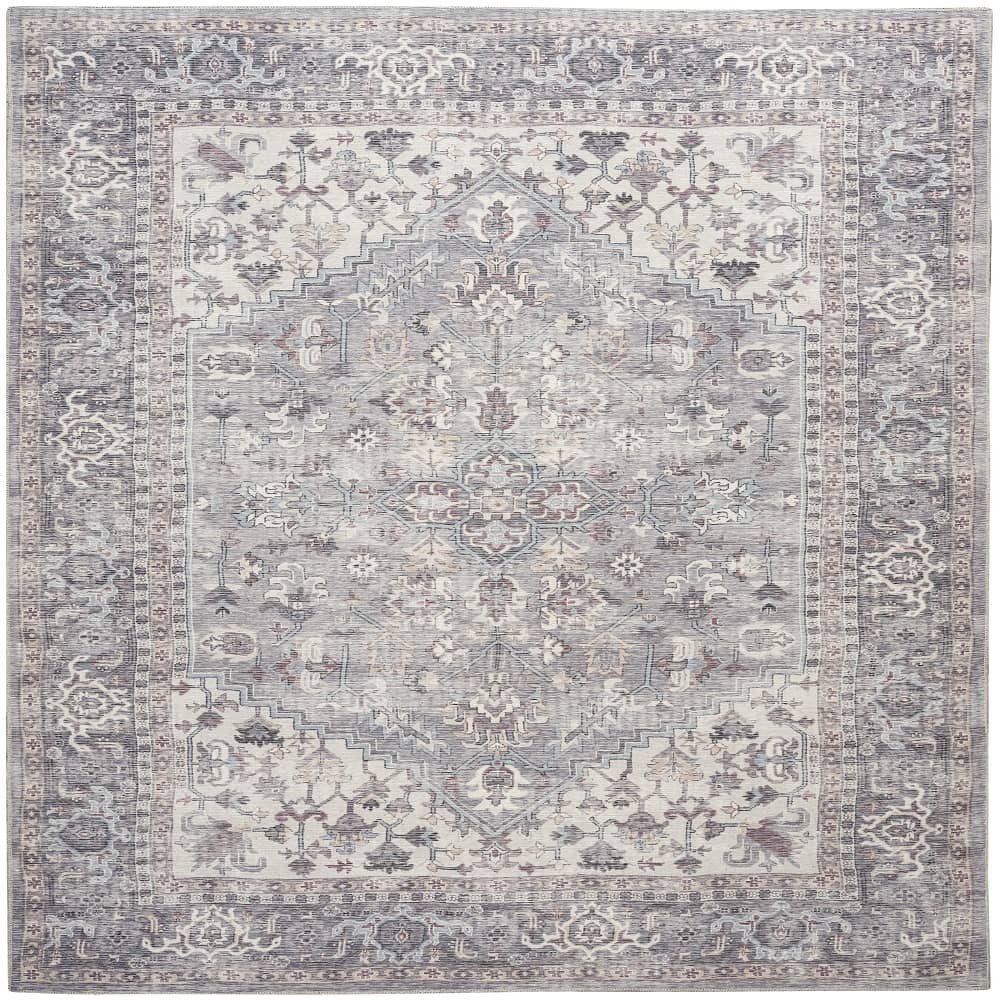 Nicole Curtis Vintage Persian Rectangle Area Rug Machine Washable Grey SR104 Made In Turkey