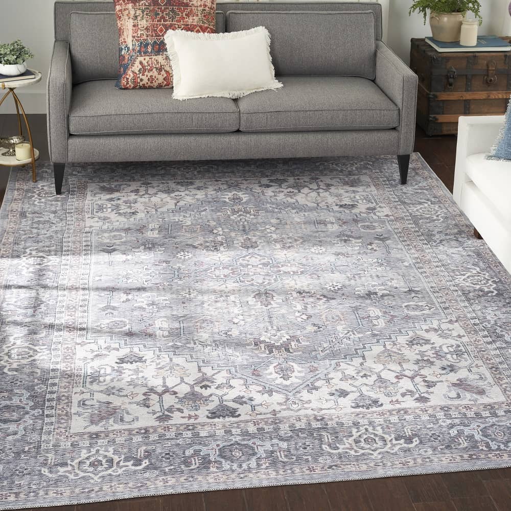 Nicole Curtis Vintage Persian Rectangle Area Rug Machine Washable Grey SR104 Made In Turkey