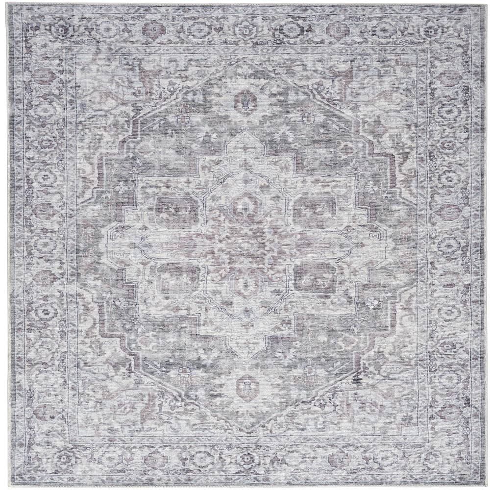 Nicole Curtis Vintage Persian Rectangle Area Rug Machine Washable Ivory Grey SR101 Made In Turkey