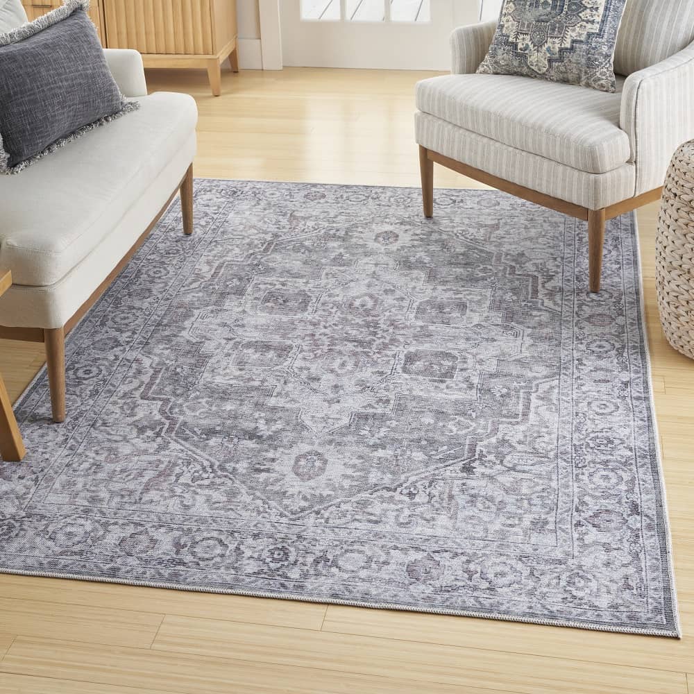 Nicole Curtis Vintage Persian Rectangle Area Rug Machine Washable Ivory Grey SR101 Made In Turkey