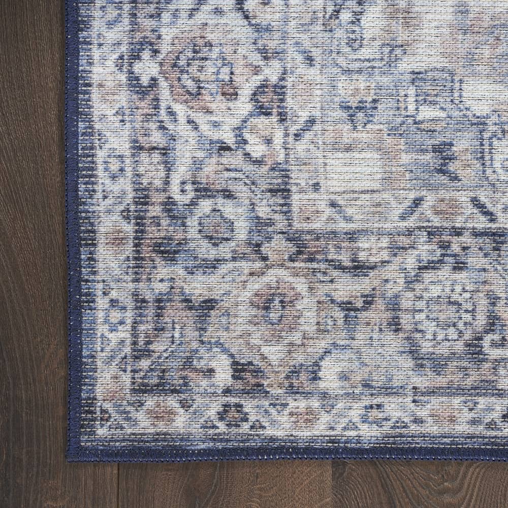 Nicole Curtis Vintage Persian Rectangle Area Rug Machine Washable Ivory Navy SR101 Made In Turkey