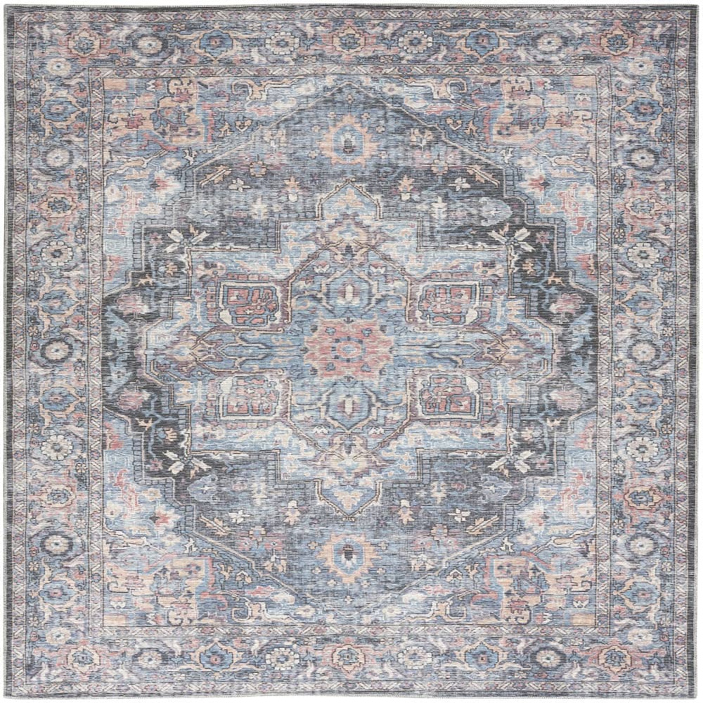 Nicole Curtis Vintage Persian Rectangle Area Rug Machine Washable Light Blue Multicolor SR101 Made In Turkey