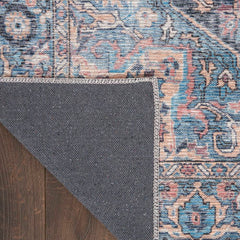 Nicole Curtis Vintage Persian Rectangle Area Rug Machine Washable Light Blue Multicolor SR101 Made In Turkey