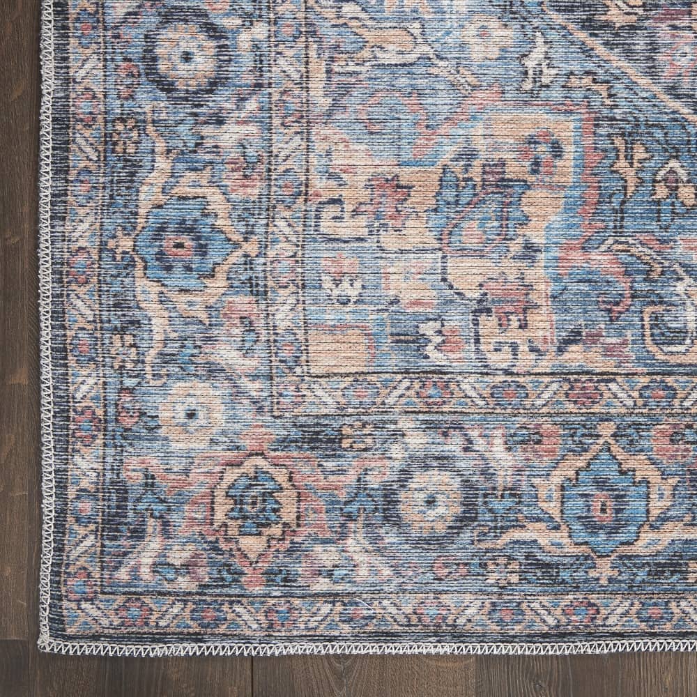 Nicole Curtis Vintage Persian Rectangle Area Rug Machine Washable Light Blue Multicolor SR101 Made In Turkey