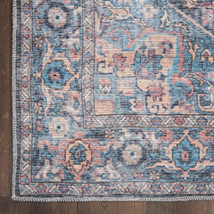 Nicole Curtis Vintage Persian Rectangle Area Rug Machine Washable Light Blue Multicolor SR101 Made In Turkey
