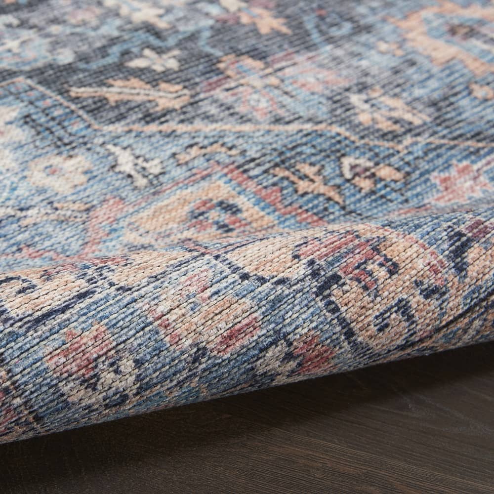 Nicole Curtis Vintage Persian Rectangle Area Rug Machine Washable Light Blue Multicolor SR101 Made In Turkey
