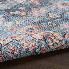 Nicole Curtis Vintage Persian Rectangle Area Rug Machine Washable Light Blue Multicolor SR101 Made In Turkey