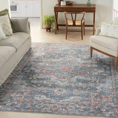 Nicole Curtis Vintage Persian Rectangle Area Rug Machine Washable Light Blue Multicolor SR101 Made In Turkey