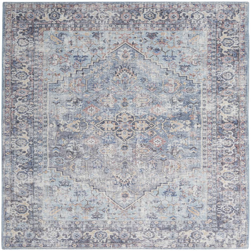 Nicole Curtis Vintage Persian Rectangle Area Rug Machine Washable Light Grey Blue SR104 Made In Turkey