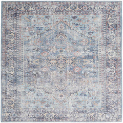 Nicole Curtis Vintage Persian Rectangle Area Rug Machine Washable Light Grey Blue SR104 Made In Turkey