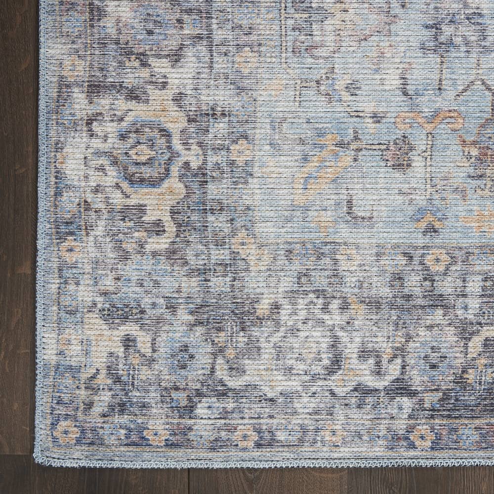 Nicole Curtis Vintage Persian Rectangle Area Rug Machine Washable Light Grey Blue SR104 Made In Turkey