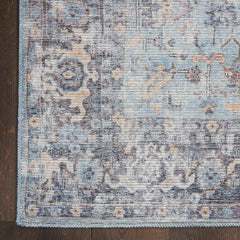 Nicole Curtis Vintage Persian Rectangle Area Rug Machine Washable Light Grey Blue SR104 Made In Turkey