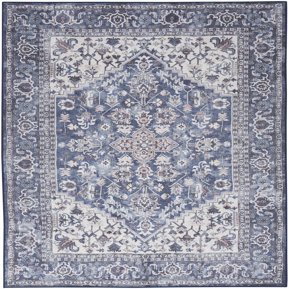 Nicole Curtis Vintage Persian Rectangle Area Rug Machine Washable Navy Ivory SR104 Made In Turkey