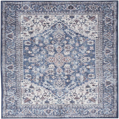Nicole Curtis Vintage Persian Rectangle Area Rug Machine Washable Navy Ivory SR104 Made In Turkey