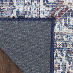 Nicole Curtis Vintage Persian Rectangle Area Rug Machine Washable Navy Ivory SR104 Made In Turkey