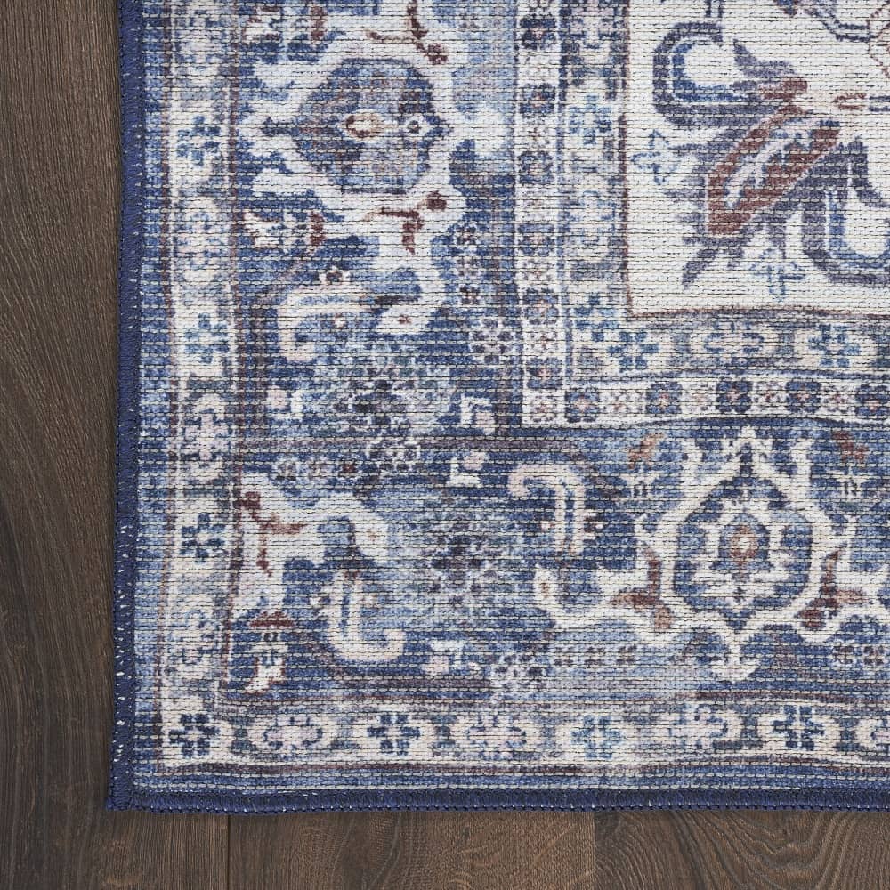 Nicole Curtis Vintage Persian Rectangle Area Rug Machine Washable Navy Ivory SR104 Made In Turkey