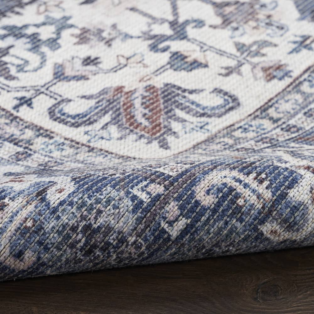 Nicole Curtis Vintage Persian Rectangle Area Rug Machine Washable Navy Ivory SR104 Made In Turkey