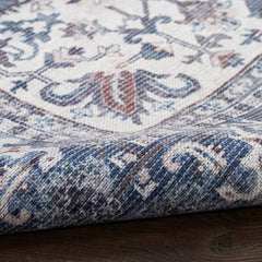 Nicole Curtis Vintage Persian Rectangle Area Rug Machine Washable Navy Ivory SR104 Made In Turkey