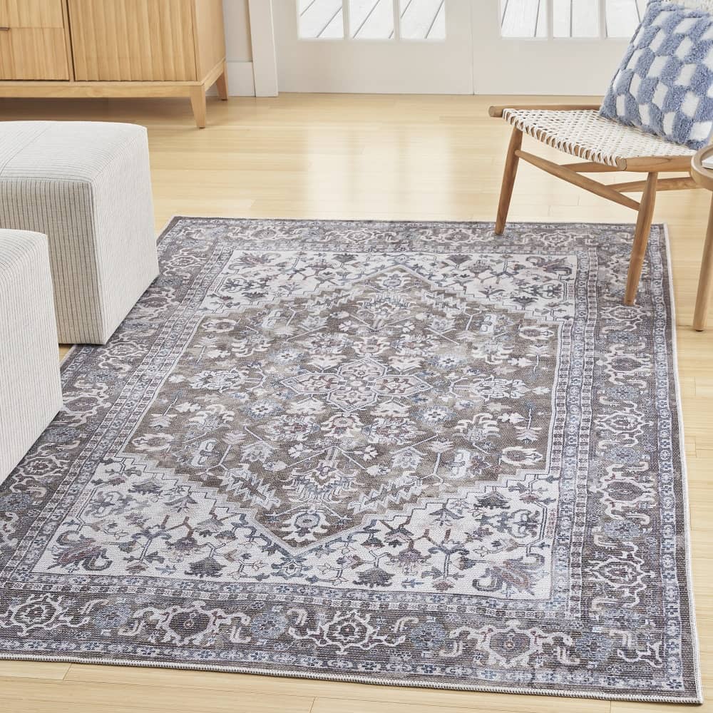 Nicole Curtis Vintage Persian Rectangle Area Rug Machine Washable Olive Ivory SR104 Made In Turkey