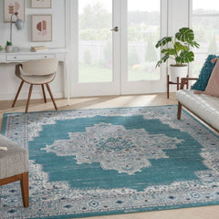 Nourison Bohemian Persian Rectangle Area Rug Passion Turquoise Grey PSN03 Made In Turkey