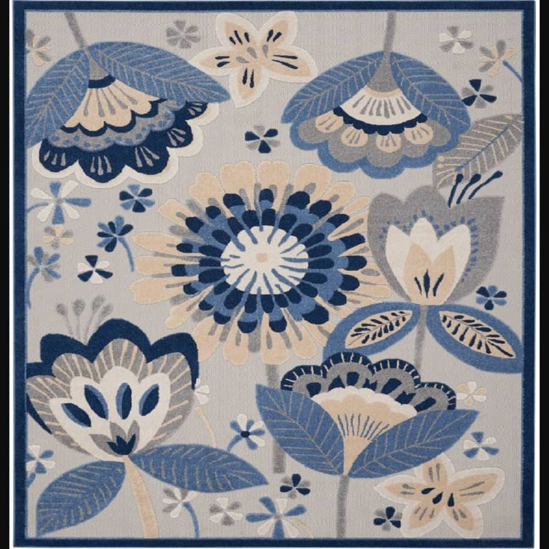 Nourison Chic Floral Rectangle Area Rug Aloha Blue Grey ALH25 Made In Turkey